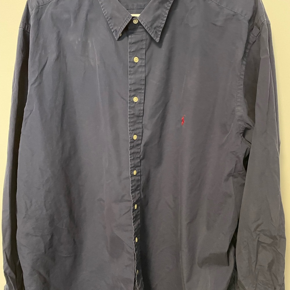 Navy, long sleeve, button down shirt